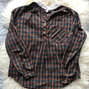Vintage Felice Plaid Top Blouse Mandarin Collar Cotton Blend Size 10 Small Korea